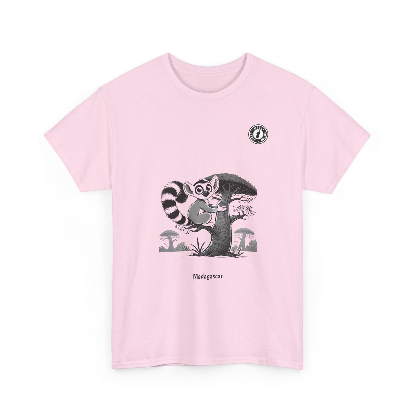 Lemur on a baobab tree in black and white