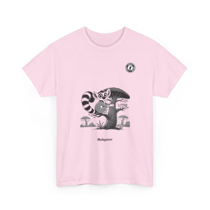 Lemur on a baobab tree in black and white