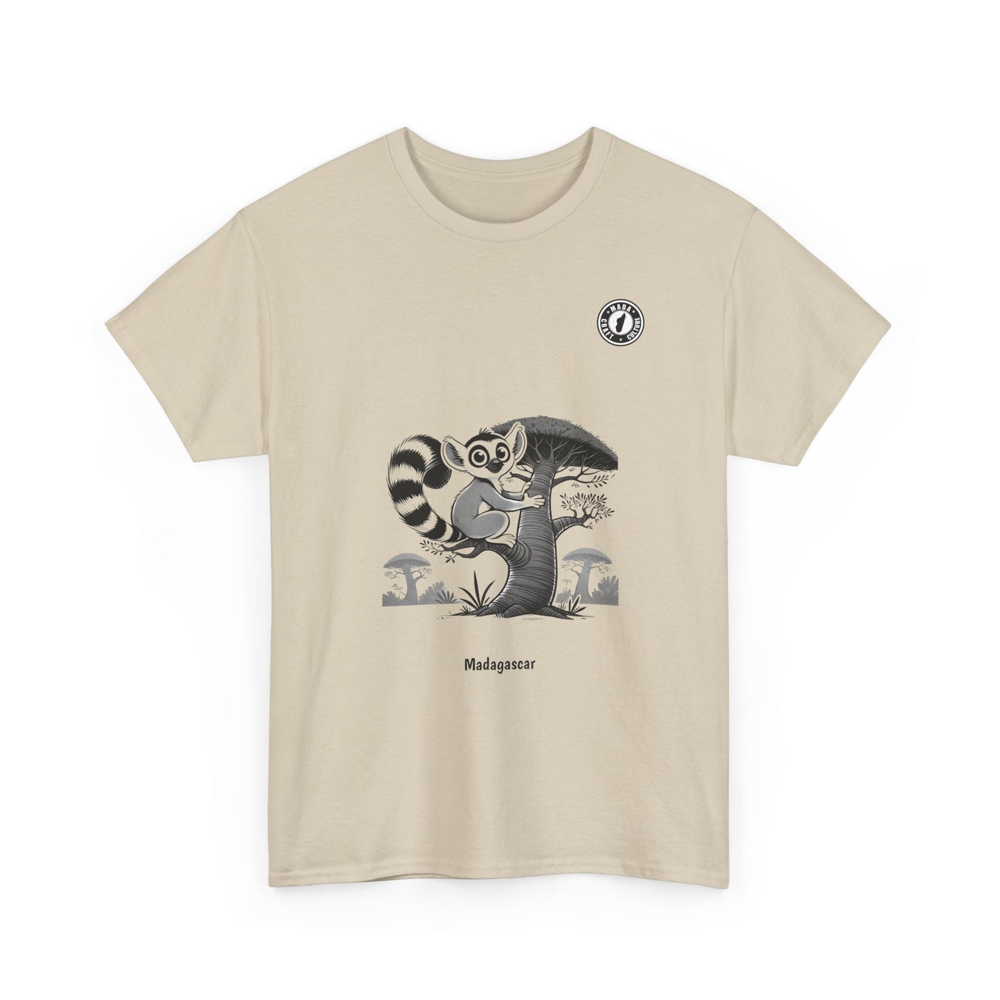 Lemur on a baobab tree in black and white