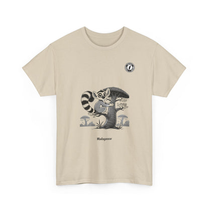 Lemur on a baobab tree in black and white