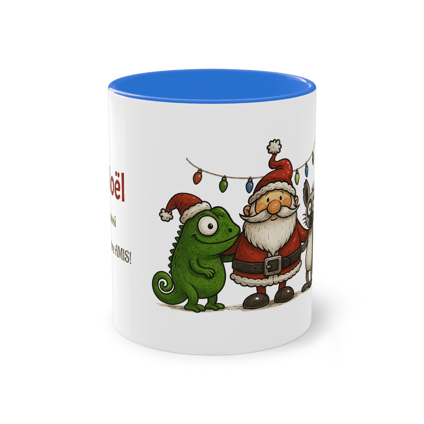 Mug Noël Entre Amis – Un Caméléon, Un Lémurien & Beaucoup de Joie