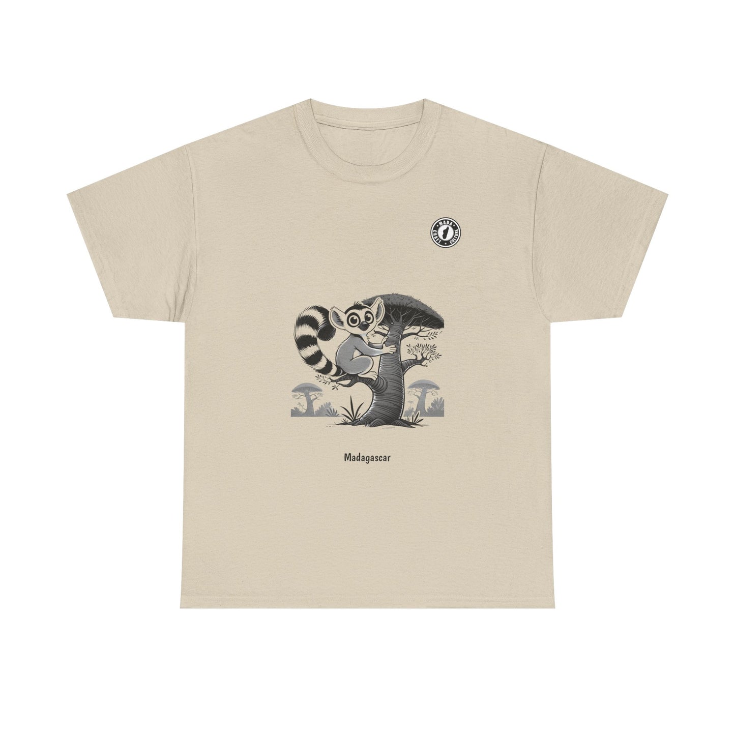 Lemur on a baobab tree in black and white