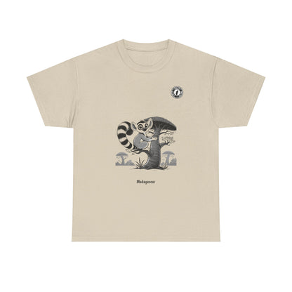 Lemur on a baobab tree in black and white