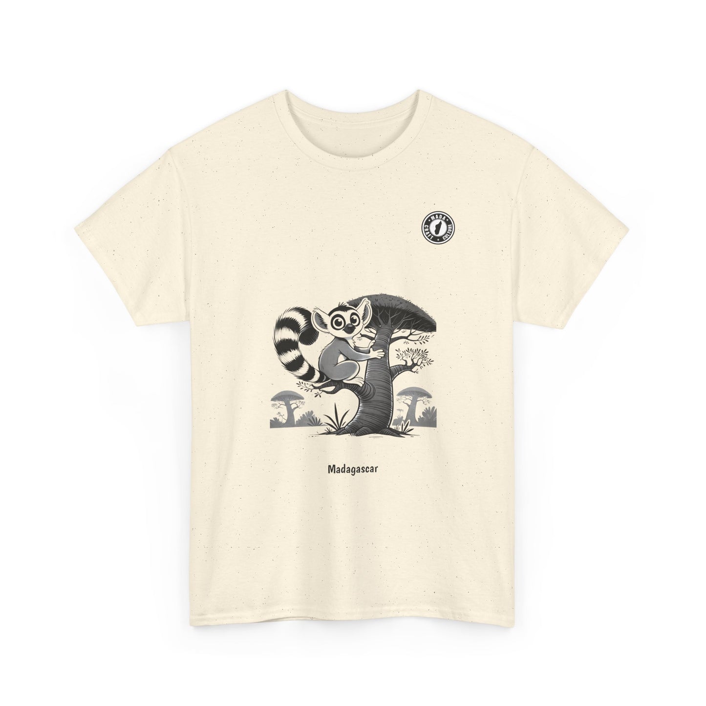 Lemur on a baobab tree in black and white