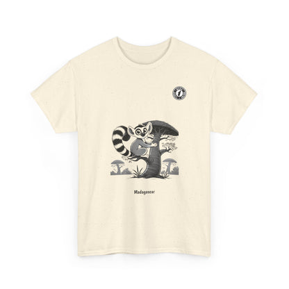 Lemur on a baobab tree in black and white