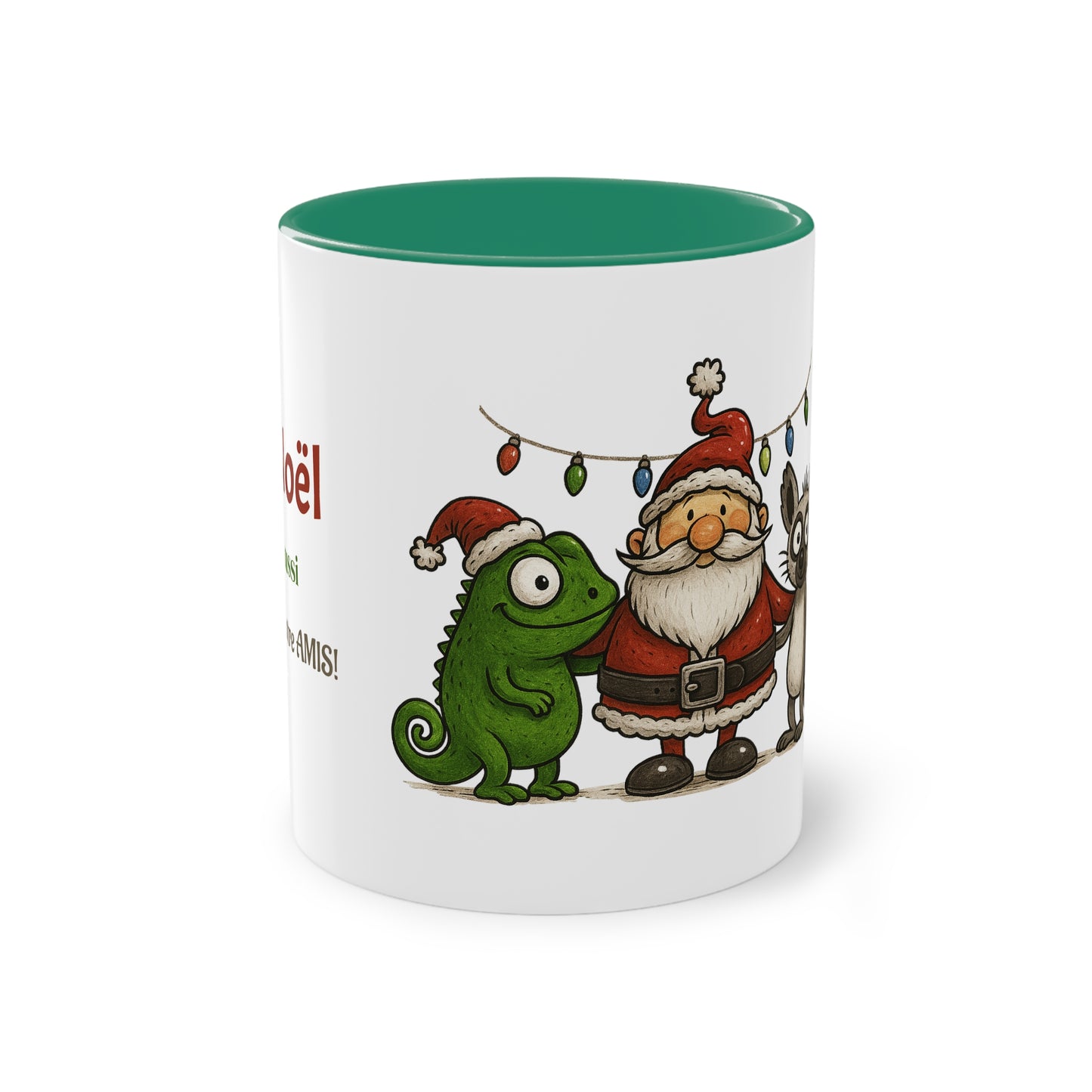 Mug Noël Entre Amis – Un Caméléon, Un Lémurien & Beaucoup de Joie