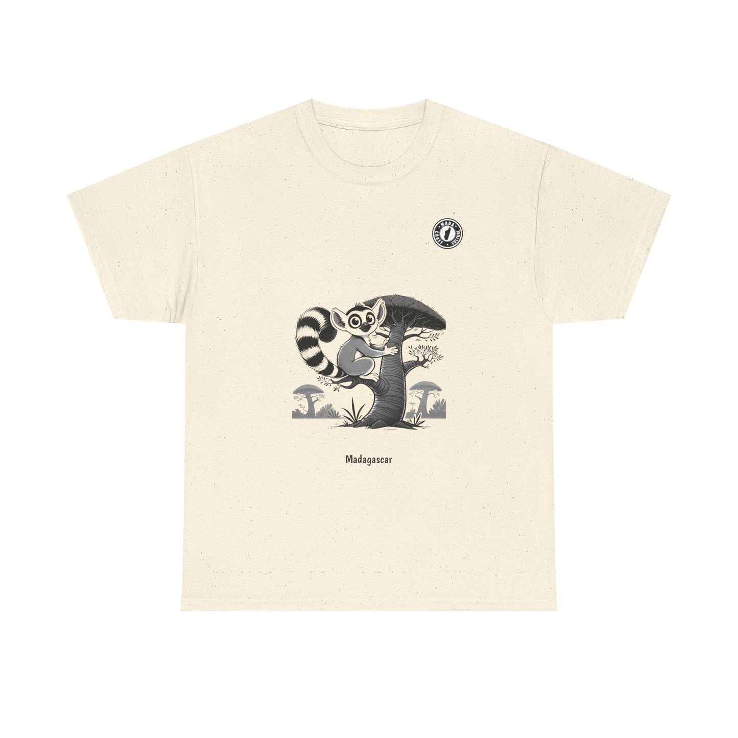 Lemur on a baobab tree in black and white