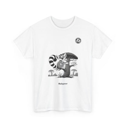 Lemur on a baobab tree in black and white