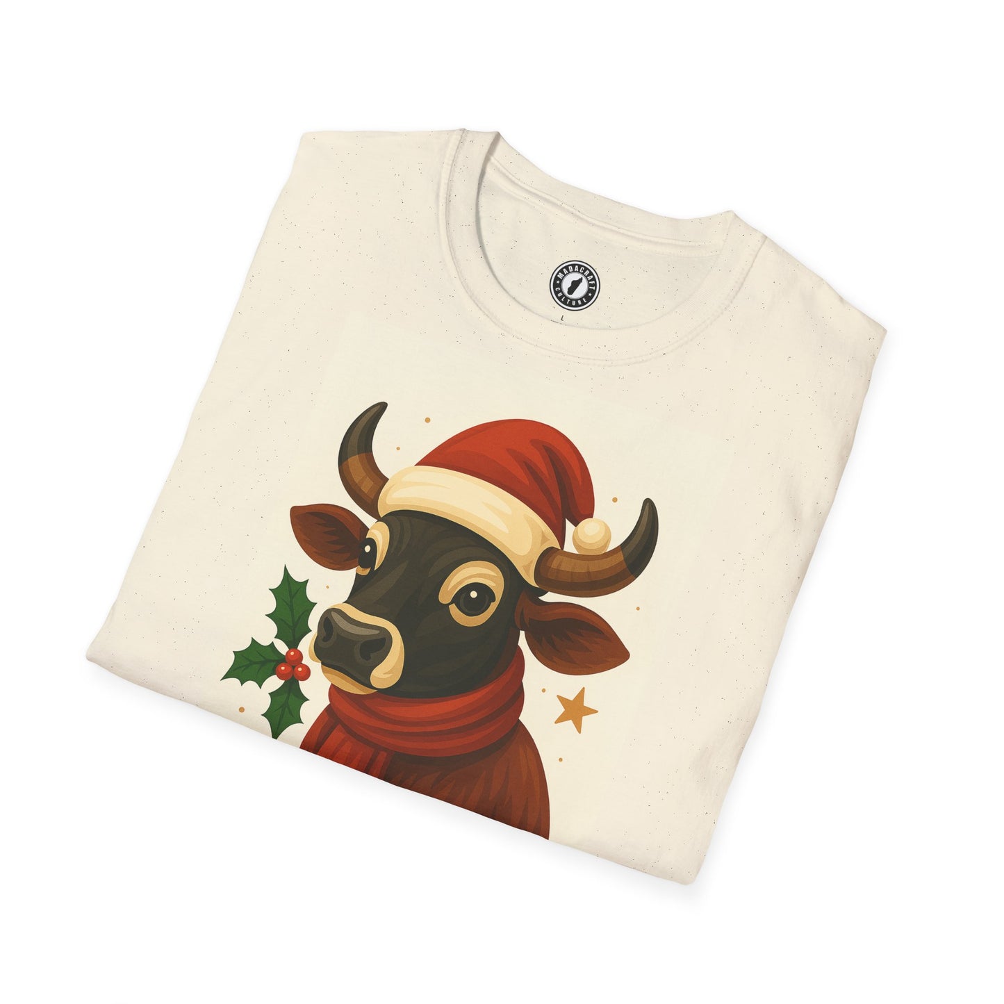 T-shirt Zébu de Noël — Zébu et bonnet de Père Noël, tee-shirt pour les fêtes.