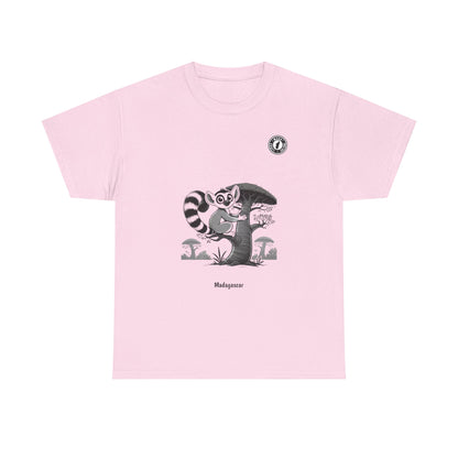 Lemur on a baobab tree in black and white